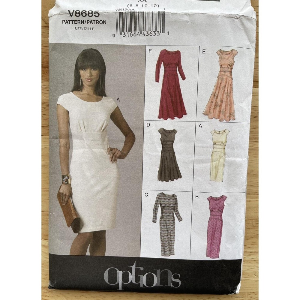 OOP Vogue Easy Options Misses' Fitted & Flare Dress Sewing Pattern V8685 Sz 6-12